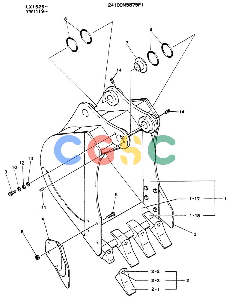 神钢零件查询(K904L) - MARK II EXCAVATOR ASN LX1526 (1/88-12/03) (09-011) - BUCKET ASSY, 0.3M³ (0.39CU YD) Kobelco