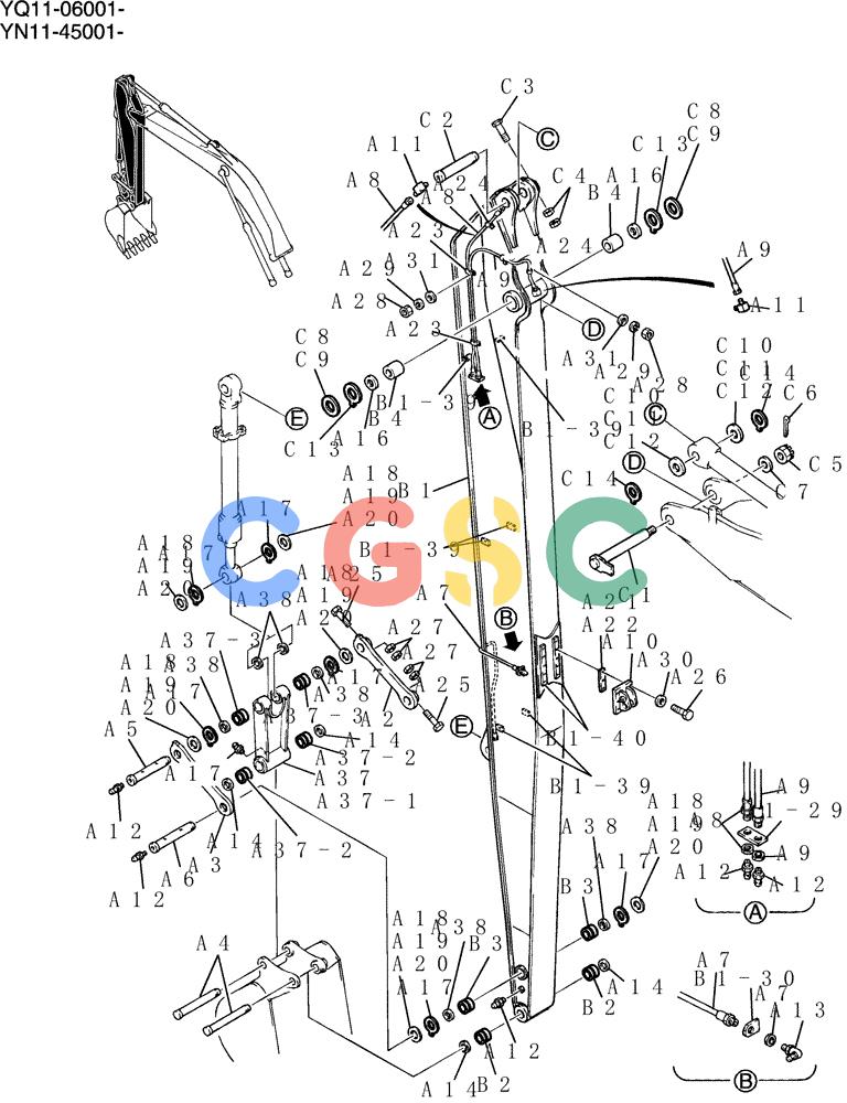 神钢零件查询(200-8) - EXCAVATOR S/N YN11-45001 - (1/06-12/09) (883-01-1) - ARM ASSY, 6.35M (20FT 11IN) (50FT LONG RANGE) Kobelco