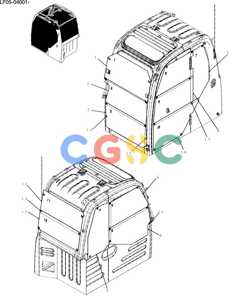 纽荷兰零件查询(E80BMSR) - CRAWLER EXCAVATOR ASN LF05-04001 - (N8TA18060) (741-17-1[1]) - GUARD ASSY, CAB New Holland Constructuion