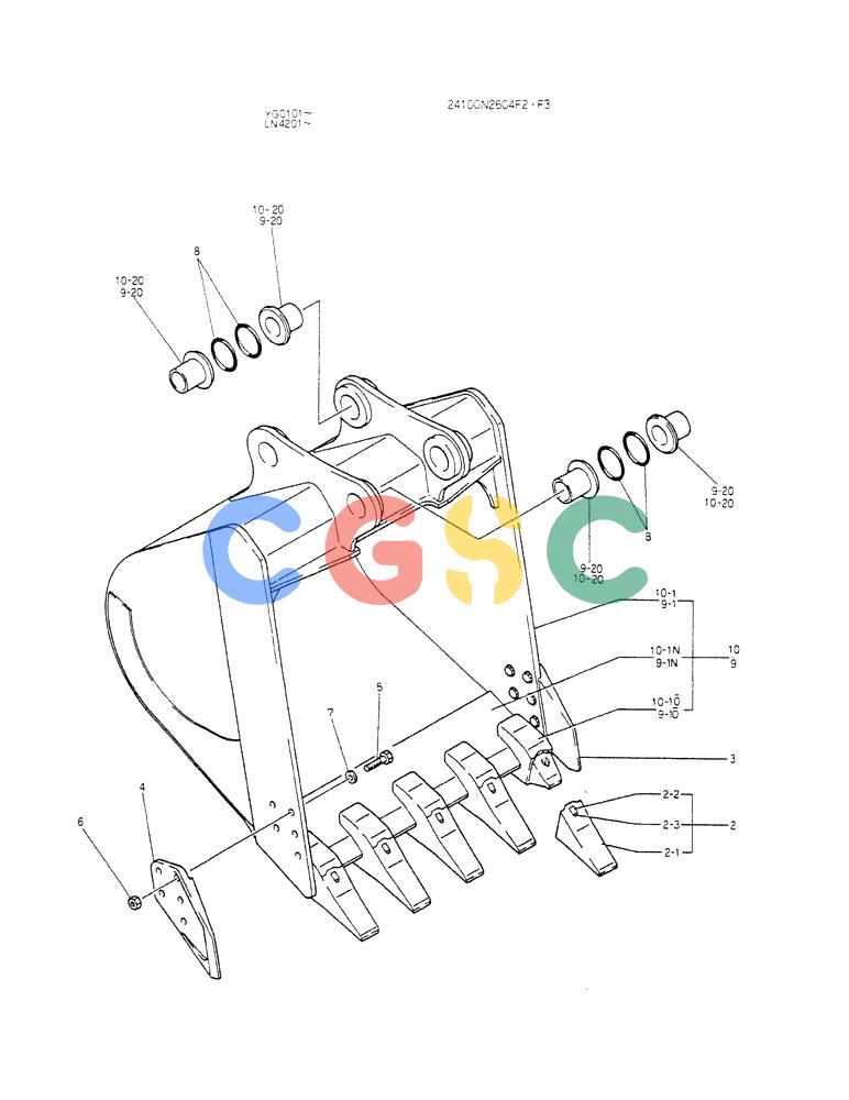 神钢零件查询(K907CLC) - EXCAVATOR BTW YG0101 - YG0500 (1/85-12/03) (09-006) - BUCKET ASSY 0.8M3 Kobelco
