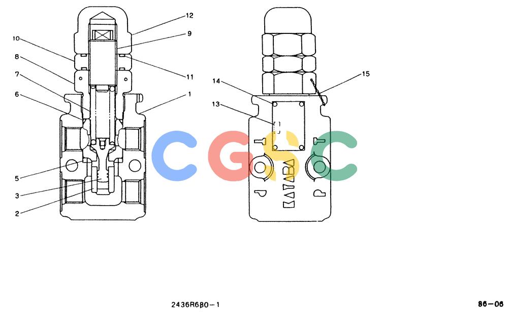 神钢零件查询(K912LC) - MARK II EXCAVATOR ASN YC-0301 (1/88-12/03) (11-001) - VALVE ASSY, RELIEF (P/N 2436R680F1,F2) Kobelco