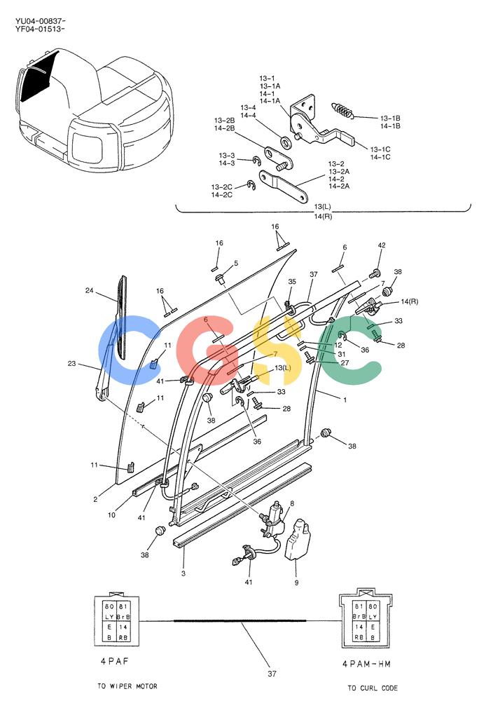 纽荷兰零件查询(E235SRLC) - CRAWLER EXCAVATOR BTW YU04-00837 - YU04-01417 (01-038) - WINDOW ASSY, FR New Holland Constructuion