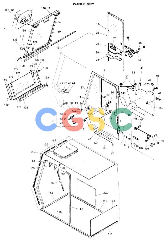 神钢零件查询(K904EL) - EXCAVATOR ASN LX1401 (1/86-12/03) (02-005[02]) - CAB ASSY, P/N 24100J6107F7 Kobelco