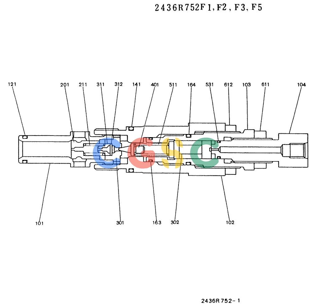 神钢零件查询(K912LC) - MARK II EXCAVATOR ASN YC-0301 (1/88-12/03) (11-004) - VALVE ASSY, RELIEF (2436R752F1) Kobelco