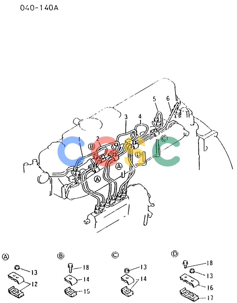 神钢零件查询(K907LC) - MARK II EXCAVATOR BTW YQU0001 - YQU0400 (1/87-12/03) (14-006) - FUEL INJECTION PIPE Kobelco