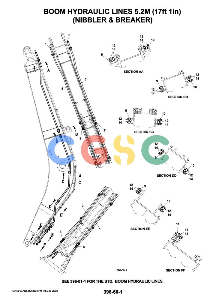 神钢零件查询(ED190LC-6E) - BLADE RUNNER EXCAVATOR/DOZER BTW YL03U0136 - YL03U0292 (1/05-12/06) (03-004) - BOOM HYDRAULIC LINES 5.2M (17FT 1IN) (NIBBLER AND BREAKER) Kobelco