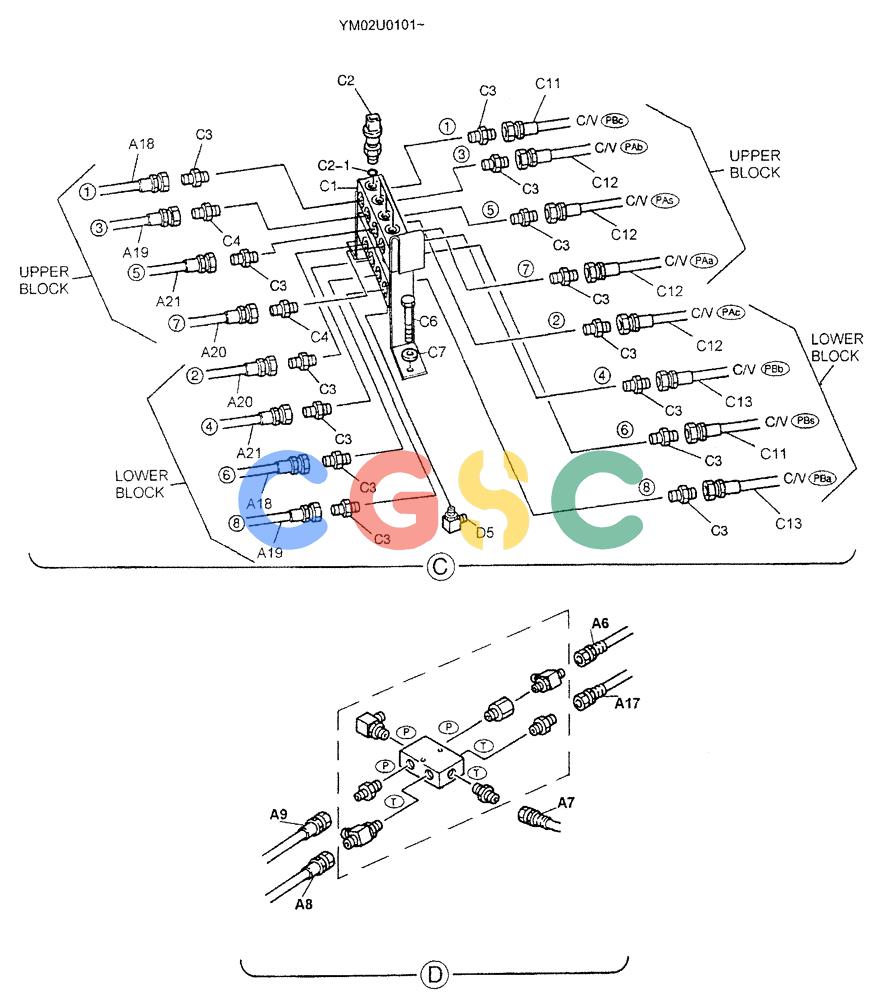 神钢零件查询(SK160LC) - DYNAMIC ACERA EXCAVATOR 11/2000 ASN YM02U0101 (11/00-12/02) (01-031[02]) - REMOTE CONTROL LINES (BOOM & ARM SAFETY) Kobelco