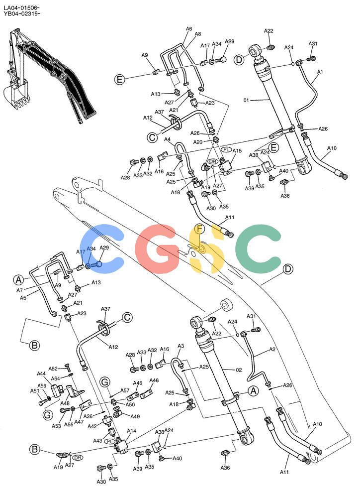 纽荷兰零件查询(E200SRLC) - CRAWLER EXCAVATOR BTW LA04-01506 - LA04-01625 (03-004[01]) - HYD LINES, BOOM 5.05M (BOOM & ARM SAFETY) New Holland Constructuion