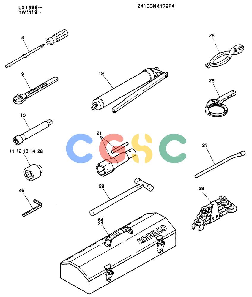 神钢零件查询(K904) - MARK II EXCAVATOR ASN YW1119 (1/88-12/03) (10-005) - TOOL ASSY Kobelco