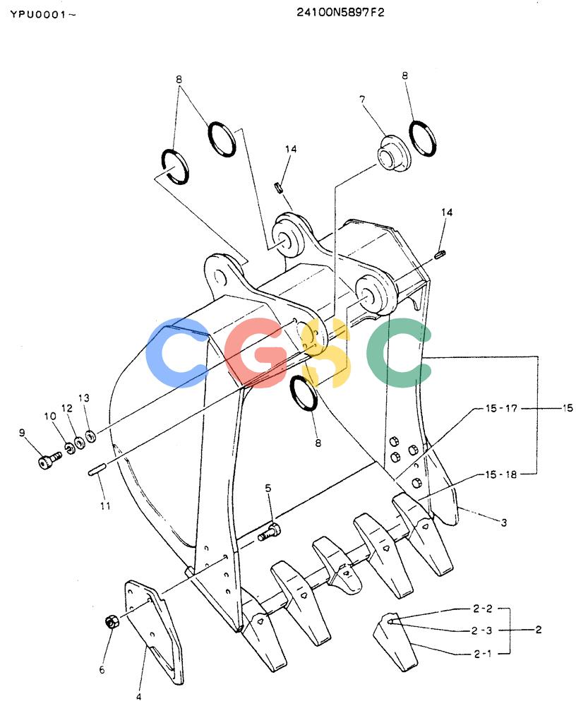 神钢零件查询(K905LC) - MARK II EXCAVATOR ASN YPU00001 (1/87-12/03) (09-009) - BUCKET ASSY, 0.6M3 Kobelco