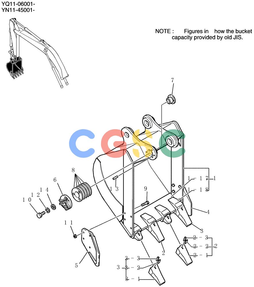 神钢零件查询(200-8) - EXCAVATOR S/N YN11-45001 - (1/06-12/09) (938-01-1) - BUCKET ASSY, 0. 45M3 (50FT LONG RANGE) Kobelco