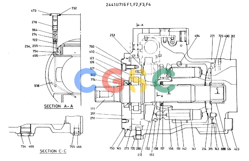 神钢零件查询(MD300LC) - EXCAVATOR BTW YC0101 - YC0300 (1/80-12/06) (08-024) - PUMP ASSY, NO.1 & NO.2, 2441U716F1 Kobelco