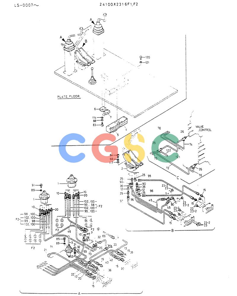 神钢零件查询(K916LC) - EXCAVATOR ASN YS0119 (1/87-12/03) (03-007[01]) - REMOTE CONTROL ASSY (LONG LEVER TPE)(P/N 24100X2316F1,F2) Kobelco