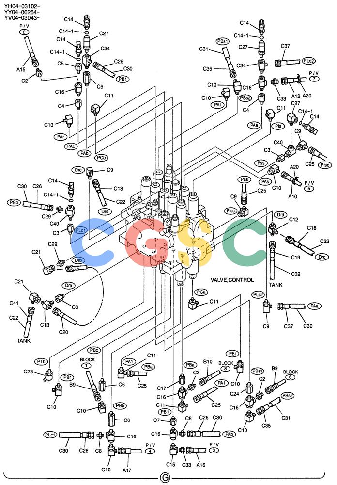 纽荷兰零件查询(E135SR) - CRAWLER EXCAVATOR ASN YY04-06254 (01-029[03]) - CONTROL LINES, REMOTE, P/N YY68H00043F1 New Holland Constructuion