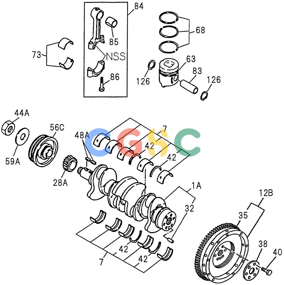 纽荷兰零件查询(E200SRLC) - CRAWLER EXCAVATOR BTW LA04-01506 - LA04-01625 (08-007) - CRANKSHAFT, PISTON AND FLYWHEEL New Holland Constructuion