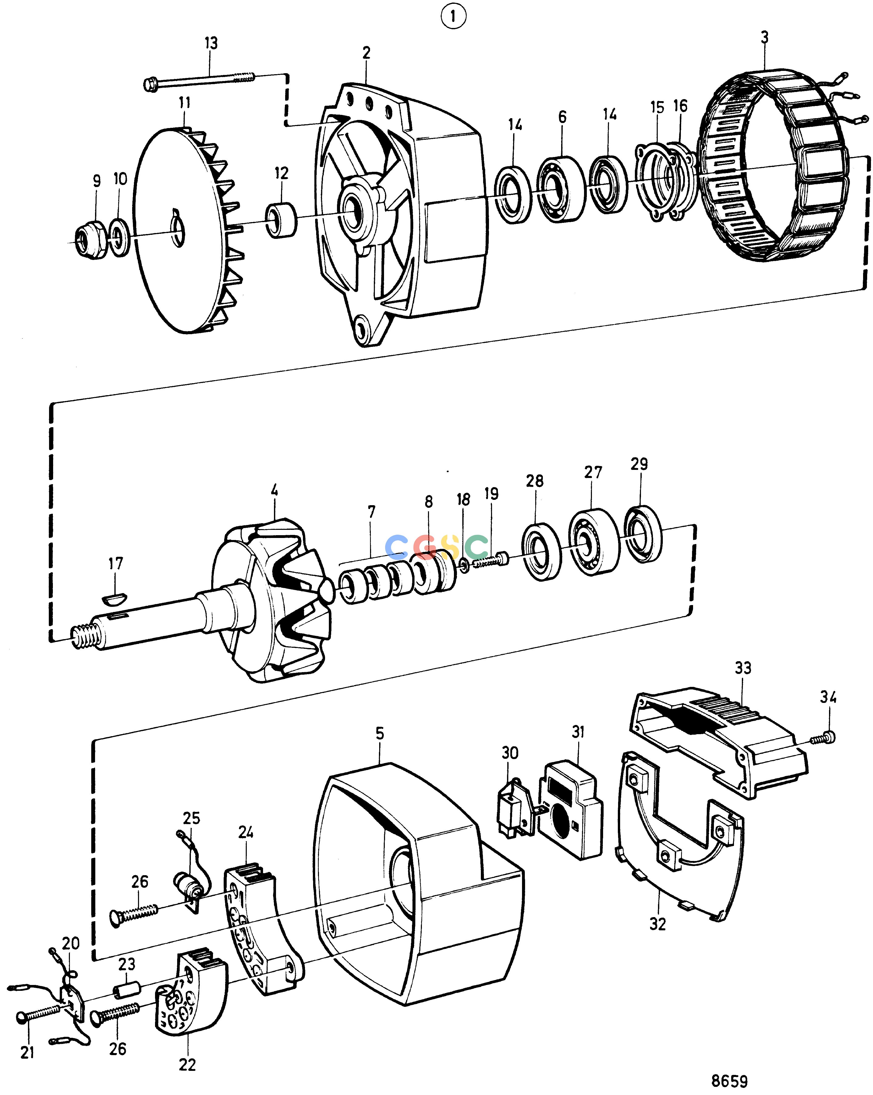 沃尔沃零件查询TAMD72P-A; TAMD72WJ-AElectrical SystemAlternator 28V 100A, ComponentsEPC Volvo Penta Parts catalog