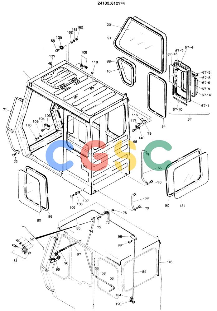 神钢零件查询(K904EL) - EXCAVATOR ASN LX1401 (1/86-12/03) (02-003[01]) - CAB ASSY, P/N 24100J6107F4 Kobelco