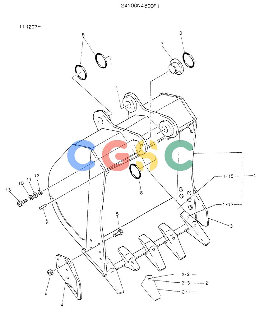 神钢零件查询(K909LC) - MARK II EXCAVATOR BTW LL1207 - LL1487 (1/87-12/03) (09-008) - BUCKET ASSY, 1.0M3 Kobelco