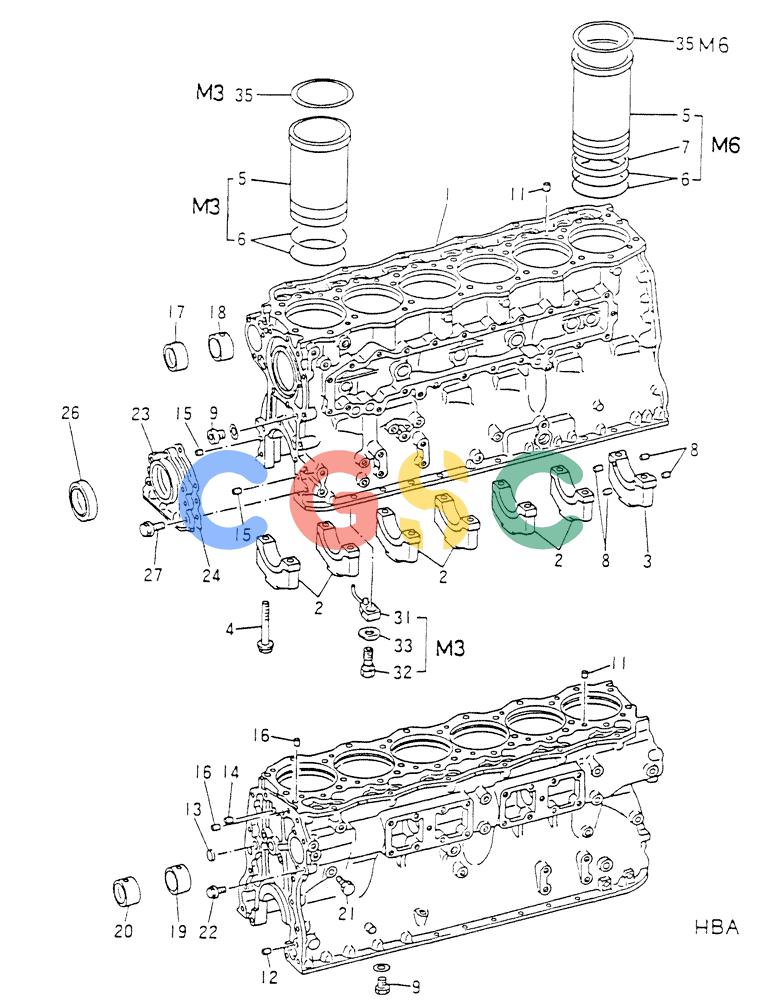 神钢零件查询(6D16-T) - MITSUBISHI DIESEL ENGINE - K907 & MD180LC (1/87-12/06) (01-001) - CYLINDER BLOCK Kobelco