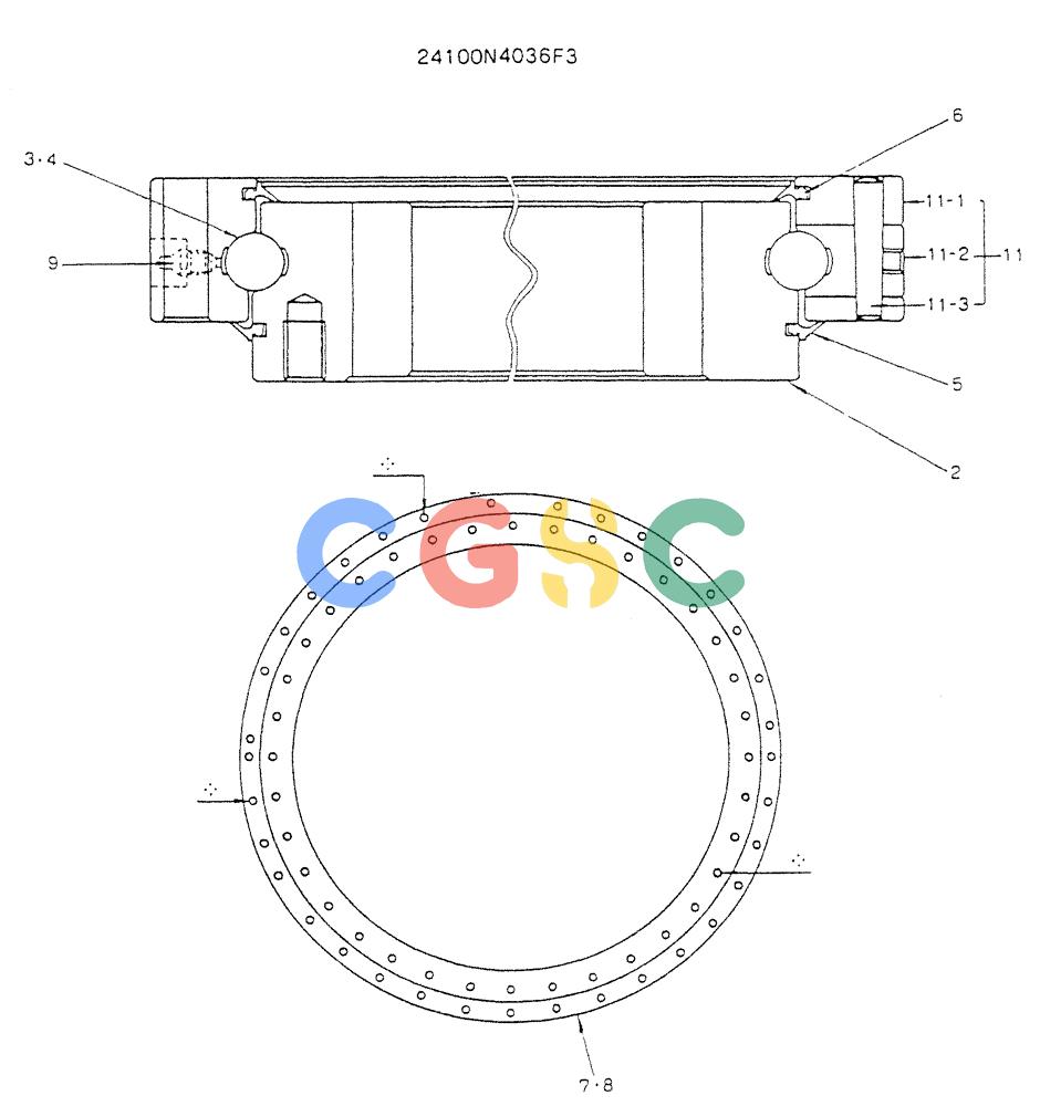神钢零件查询(K904L) - MARK II EXCAVATOR BTW LX1501 - LX1525 (1/88-12/03) (06-013) - BEARING ASSY, (SWING) P/N 24100N4036F3 Kobelco