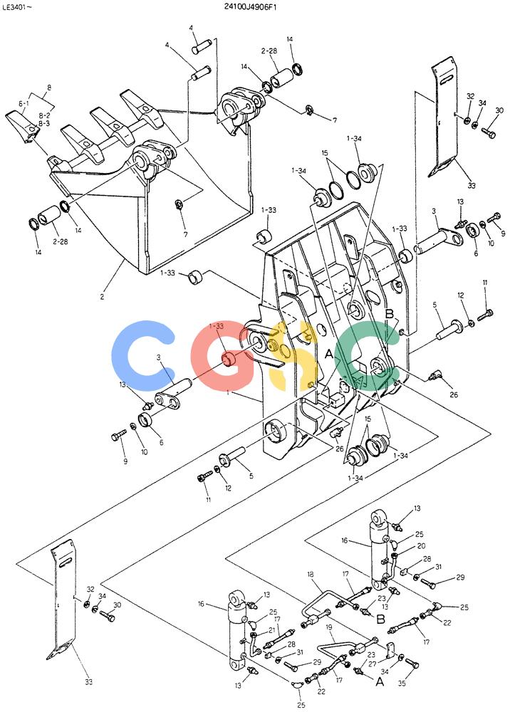 神钢零件查询(K903B) - EXCAVATOR ASN LE3401 (1/85-12/03) (09-025) - BUCKET ASSY, 0.27 M3 P/N 24100J4906F1 Kobelco