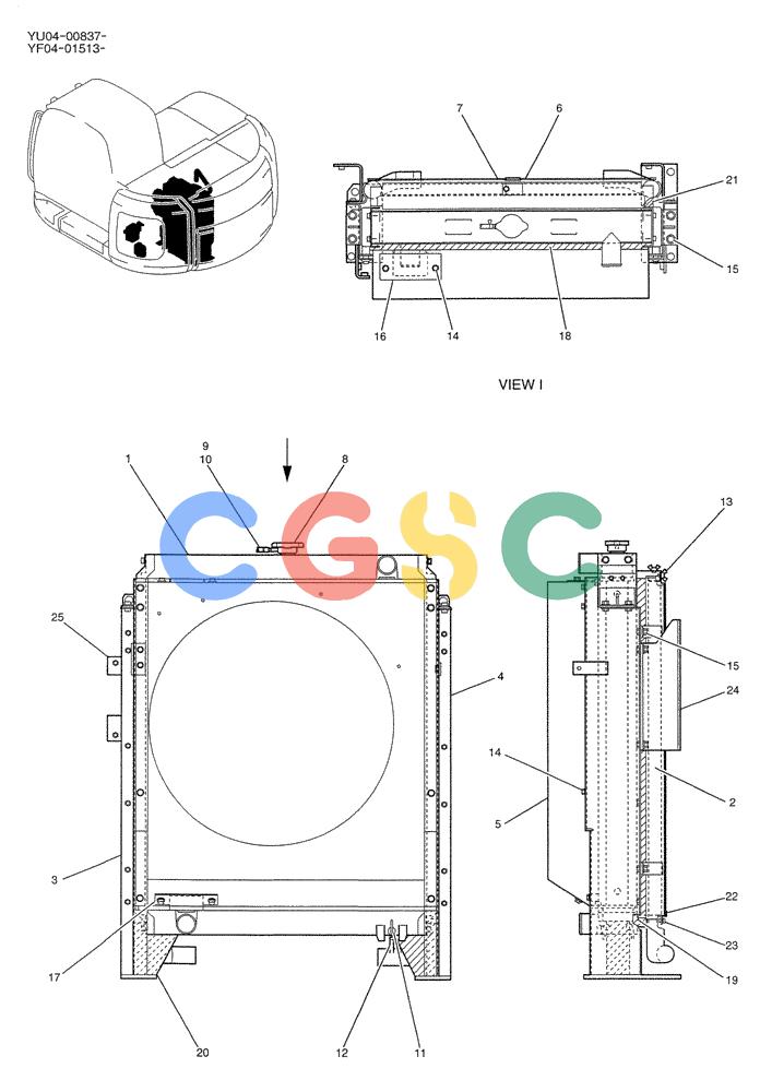 纽荷兰零件查询(E235SRLC) - CRAWLER EXCAVATOR BTW YU04-00837 - YU04-01417 (01-006) - RADIATOR ASSY New Holland Constructuion