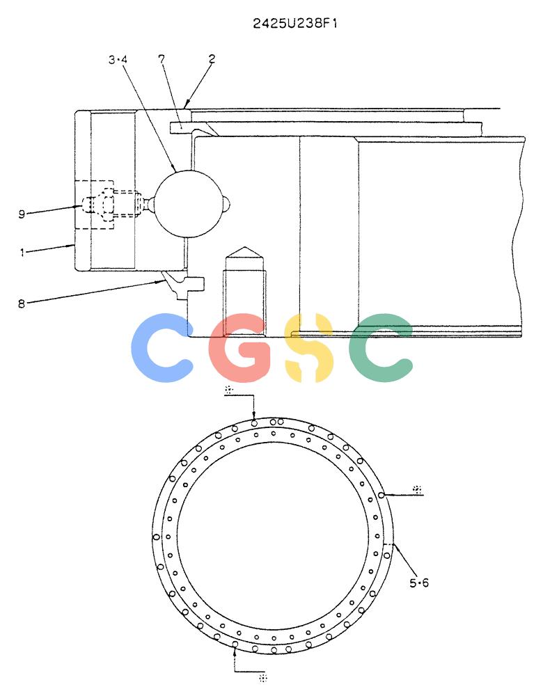 神钢零件查询(K904L) - MARK II EXCAVATOR BTW LX1501 - LX1525 (1/88-12/03) (06-014) - BEARING ASSY, (SWING) P/N 2425U238F1 Kobelco