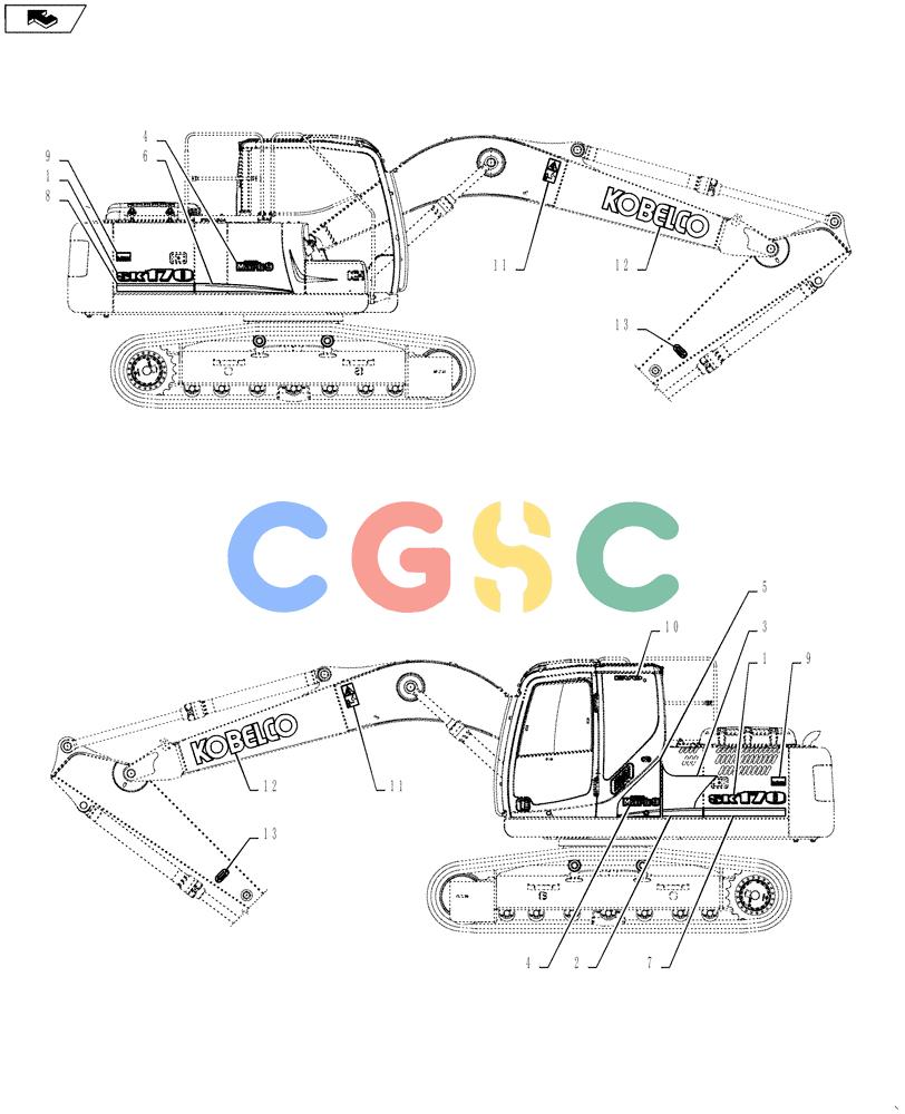 神钢零件查询(SK170 ACERA M-9) - CRAWLER EXCAVATOR - TIER 3 NON-REGULATED (1/12-12/13) (90.108.AB[01]) - DECALS, EXTERIOR Kobelco