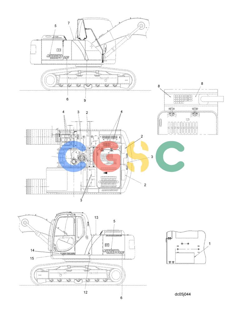 纽荷兰零件查询(EH160) - CRAWLER EXCAVATOR (9/03-) (09 -94[00]) - DECALS - FRAME (POSITION) (YM22TU00020F1 E160) New Holland Constructuion