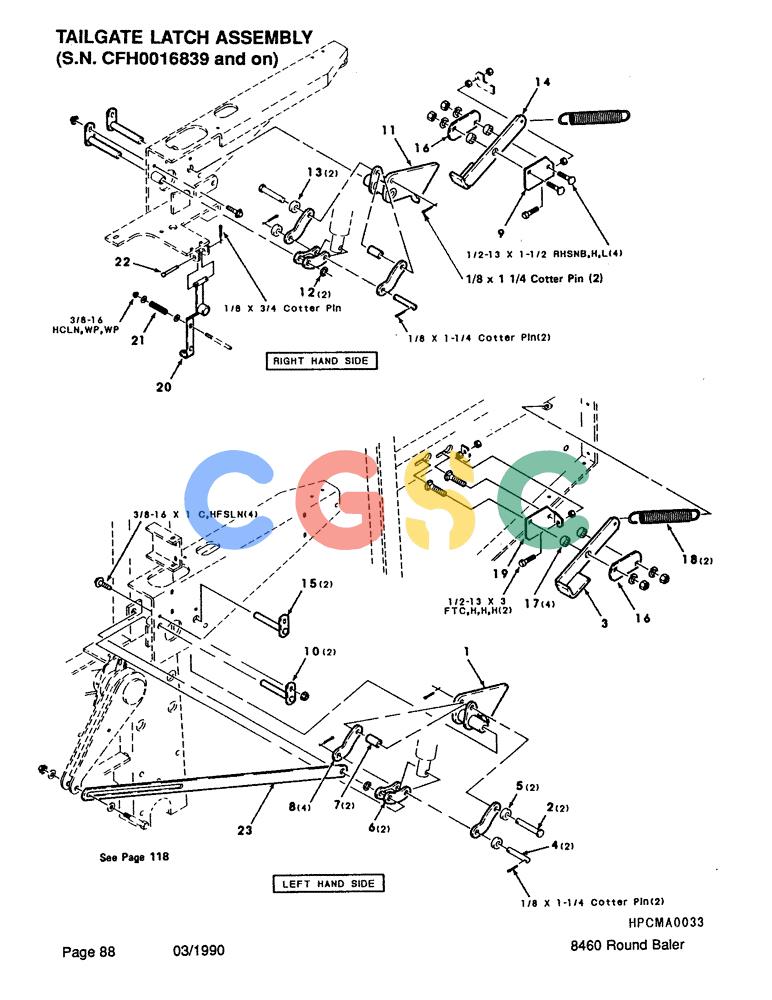 凯斯零件查询(8460) - CASE IH ROUND BALER (BEFORE S/N CFH0057418) (1/88-12/93) (088) - TAILGATE LATCH ASSEMBLY, SERIAL NUMBER CFH0016839 AND ON Case Agriculture