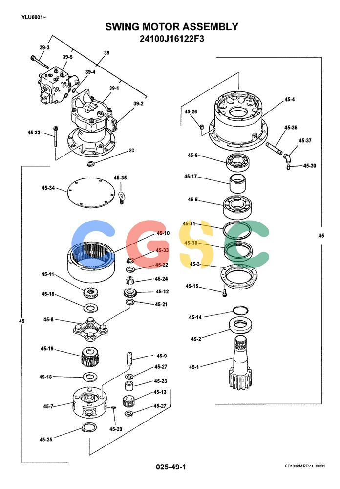 神钢零件查询(ED180) - BLADE RUNNER EXCAVATOR/DOZER ASN YLU0001 (1/99-12/01) (01-004) - SWING MOTOR ASSEMBLY Kobelco