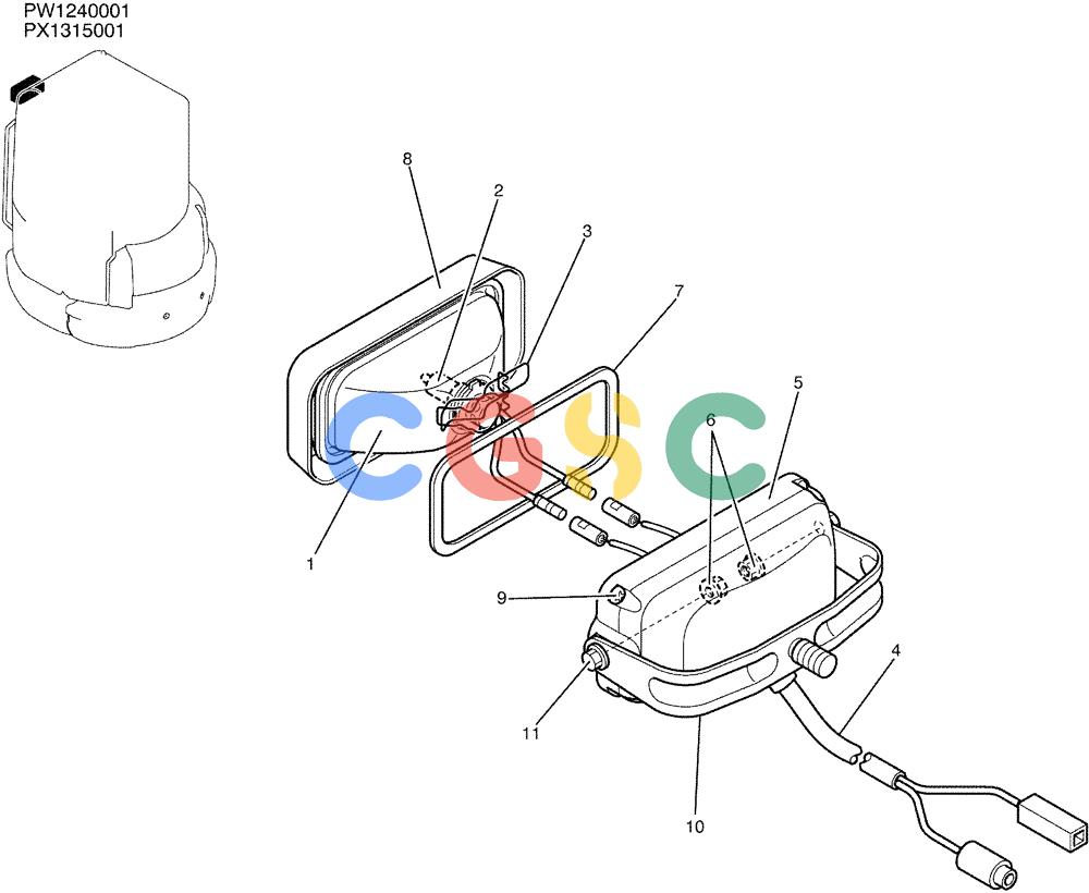 纽荷兰零件查询(E35SR) - COMPACT CRAWLER EXCAVATOR ASN PX13-15001 (N6TN61732) (NA) (1/06-) (01-051) - LIGHT ASSY, PW80S00004F1 New Holland Constructuion