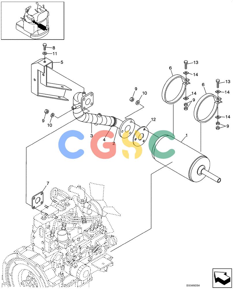纽荷兰零件查询(E15) - COMPACT CRAWLER EXCAVATOR (N.A.) (1/06-) (02-05[00]) - MUFFLER ASSY New Holland Constructuion