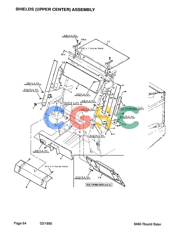 凯斯零件查询(8460) - CASE IH ROUND BALER (BEFORE S/N CFH0057418) (1/88-12/93) (064) - SHIELDS, UPPER CENTER, ASSEMBLY Case Agriculture