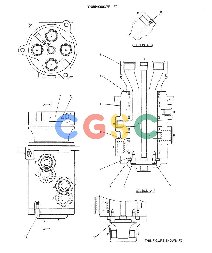 神钢零件查询(SK160LC-6E) - DYNAMIC ACERA EXCAVATOR 08/2004 ASN YM03U0523 (8/04-12/07) (07-030) - JOINT, ASSY, SWIVEL (YN55V00037F2) Kobelco