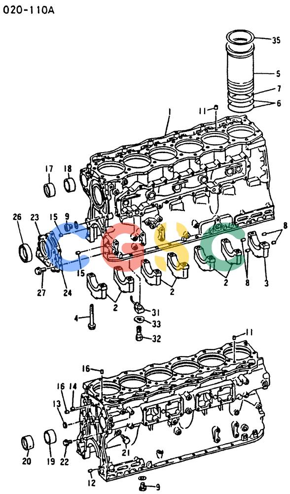 神钢零件查询(6D16-T) - MITSUBISHI DIESEL ENGINE - K909 II & K909LC II EXCAVATORS (1/87-12/06) (00-001) - CYLINDER BLOCK Kobelco