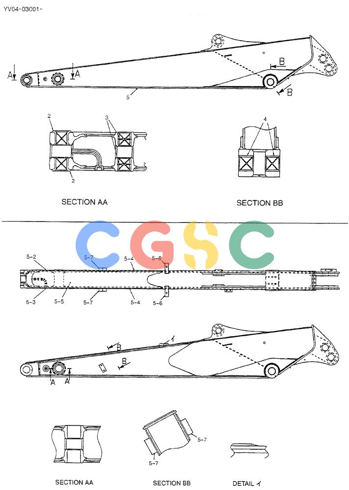 神钢零件查询(BREAKER) - ATTACHMENT (N&B) - SK115SR & SK135SR - ASN YV04, YY04, YH04-03001 (9/04-) (02-026) - ARM, LONG 2.7M (NIBBLER & BREAKER) Kobelco