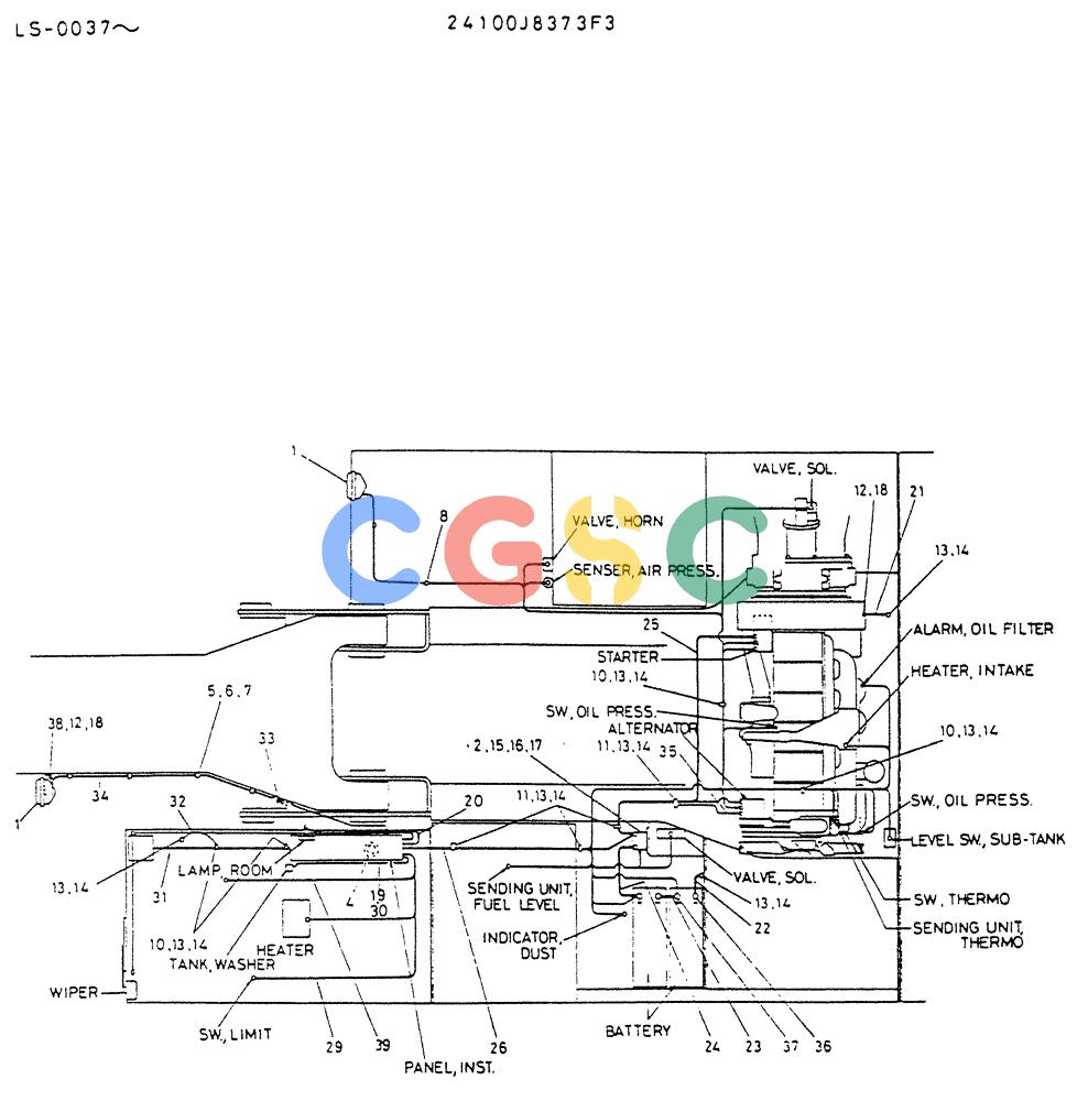神钢零件查询(K916LC) - EXCAVATOR ASN YS0119 (1/87-12/03) (05-024) - WRING ASSY, ELEC-P/N 24100J8373F3 Kobelco