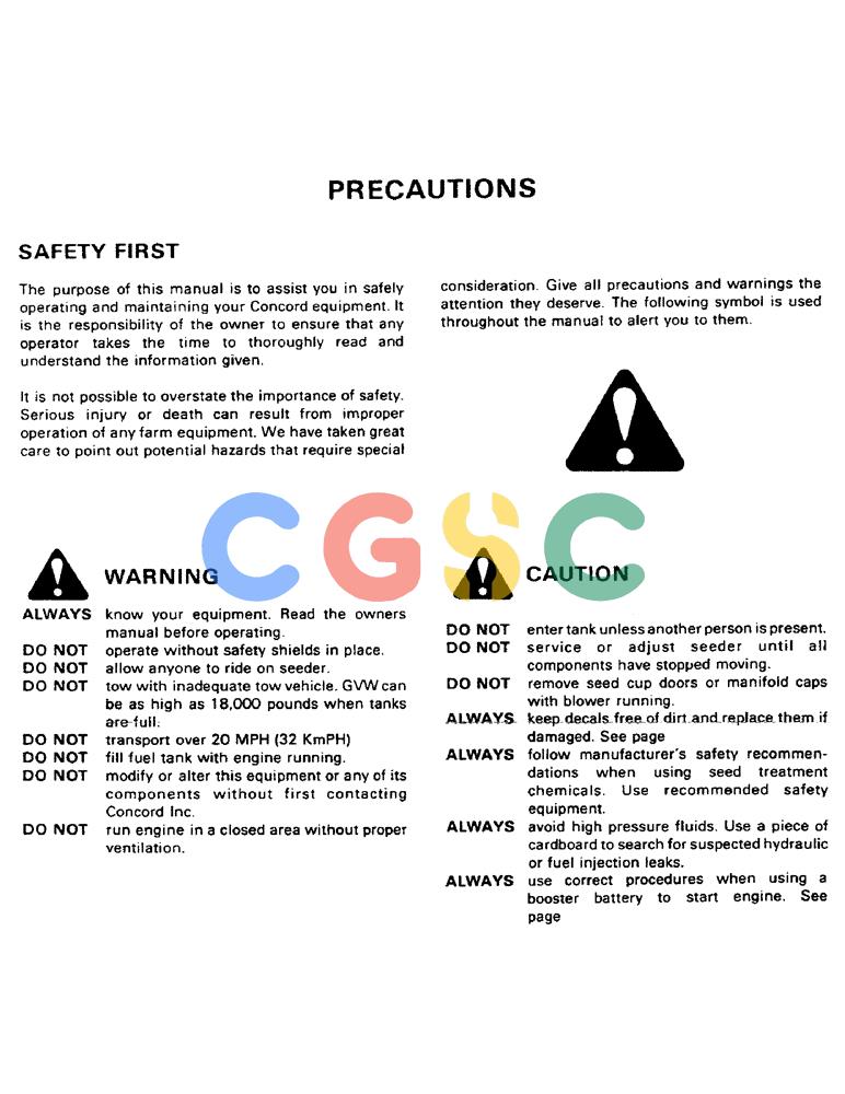 凯斯零件查询(1002) - CONCORD AIR SYSTEM (9/81-12/01) (03) - PRECAUTIONS Case Agriculture
