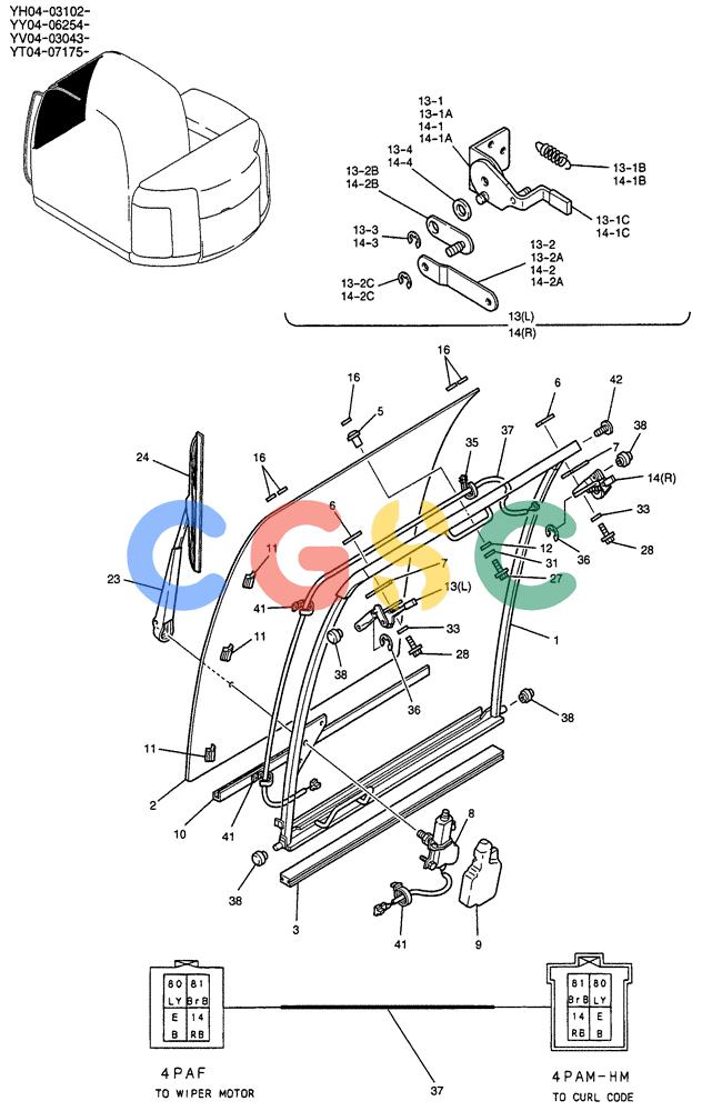 纽荷兰零件查询(E135SR) - CRAWLER EXCAVATOR ASN YY04-06254 (01-038) - WINDOW ASSY, FR. New Holland Constructuion