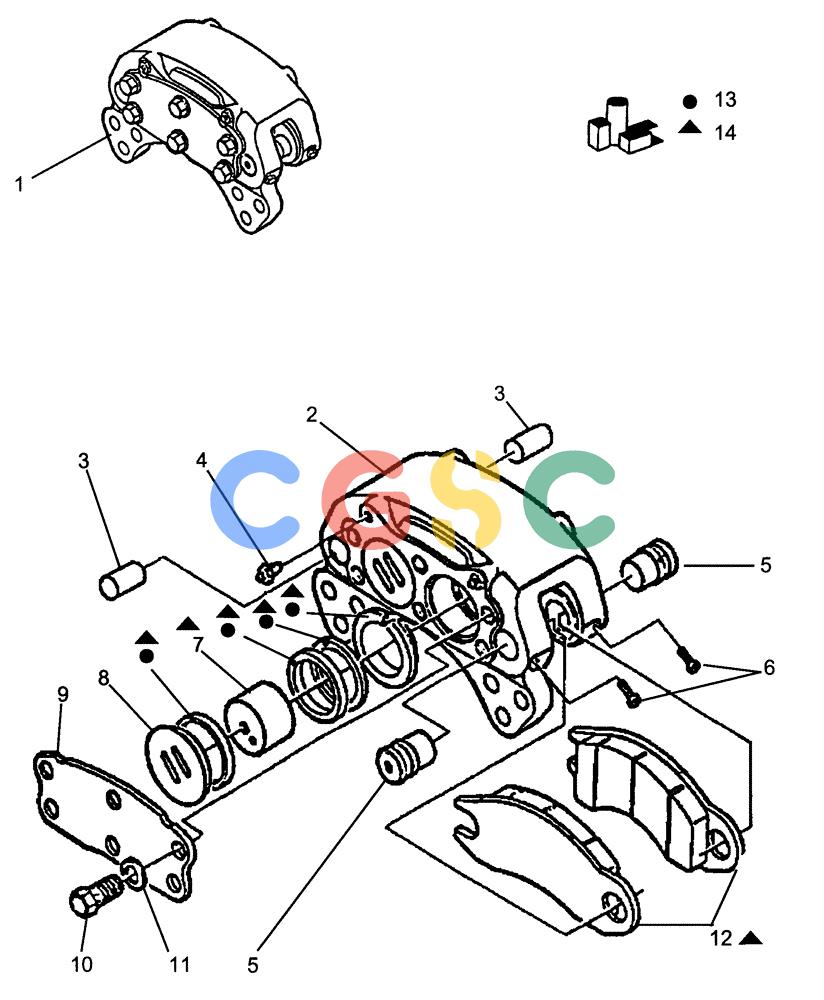 纽荷兰零件查询(AD300) - ARTICULATED DUMP TRUCK (1/01-) (3.400A[08A]) - BRAKE SYSTEM - BRAKE CALIPER New Holland Constructuion