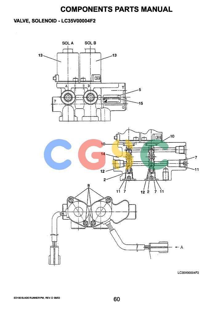 神钢零件查询(ED190LC-6E) - BLADE RUNNER EXCAVATOR/DOZER BTW YL03U0136 - YL03U0292 (1/05-12/06) (07-005) - VALVE, SOLENOID Kobelco