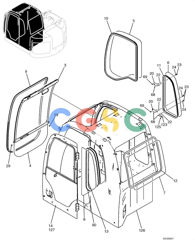 纽荷兰零件查询(E70BSR) - COMPACT CRAWLER EXCAVATOR BTW YT05-15001 - 18000 (NA) (4/08-) (02-39-00[01]) - CAB ASSEMBLY (GRAYISH BLACK) (YT02C00044F2), PAGE 1 OF 4 New Holland Constructuion