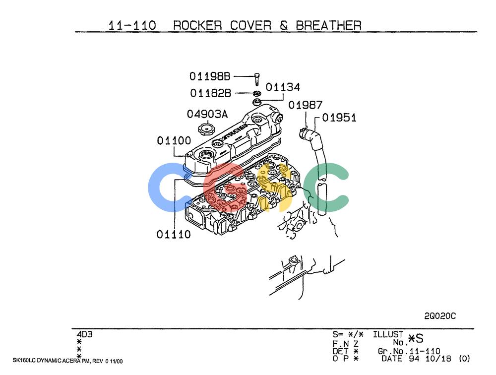 神钢零件查询(SK160LC) - DYNAMIC ACERA EXCAVATOR 11/2000 ASN YM02U0101 (11/00-12/02) (09-006) - ROCKER COVER AND BREATHER Kobelco