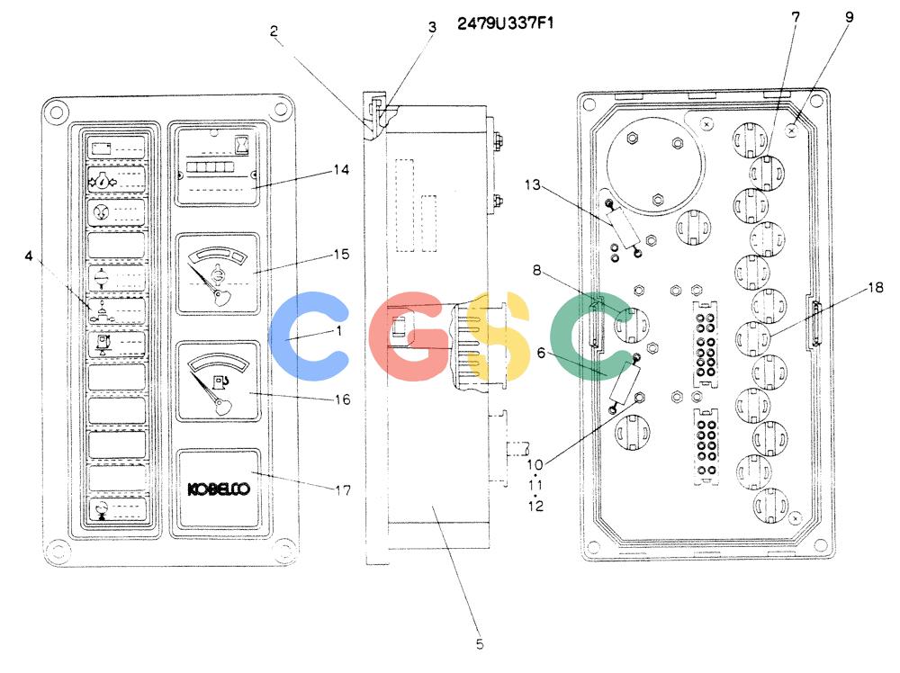 神钢零件查询(K904EL) - EXCAVATOR ASN LX1401 (1/86-12/03) (05-012) - GAUGE, CLUSTER, P/N 2479U337F1 Kobelco