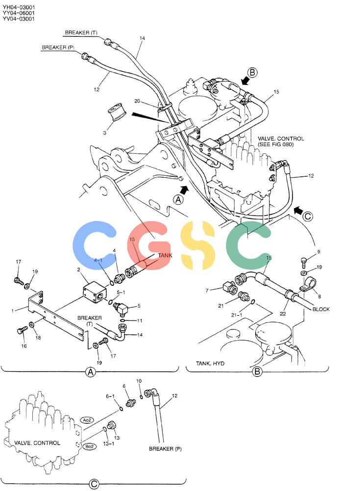 神钢零件查询(BREAKER) - ATTACHMENT (N&B) - SK115SR & SK135SR - ASN YV04, YY04, YH04-03001 (9/04-) (01-007) - HYD LINES, UPP (BREAKER) Kobelco