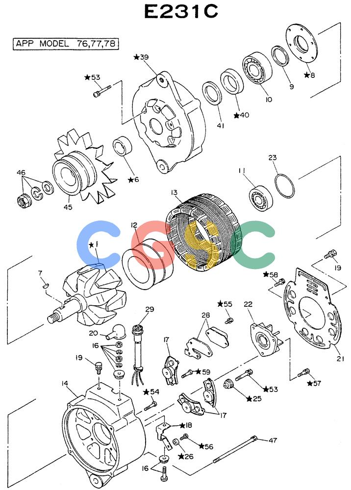 神钢零件查询(NE6(T)04) - NISSAN DIESEL ENGINE (1/86-12/98) (08-003) - GENERATOR (INNER PARTS) "HITACHI MAKE 35A" Kobelco