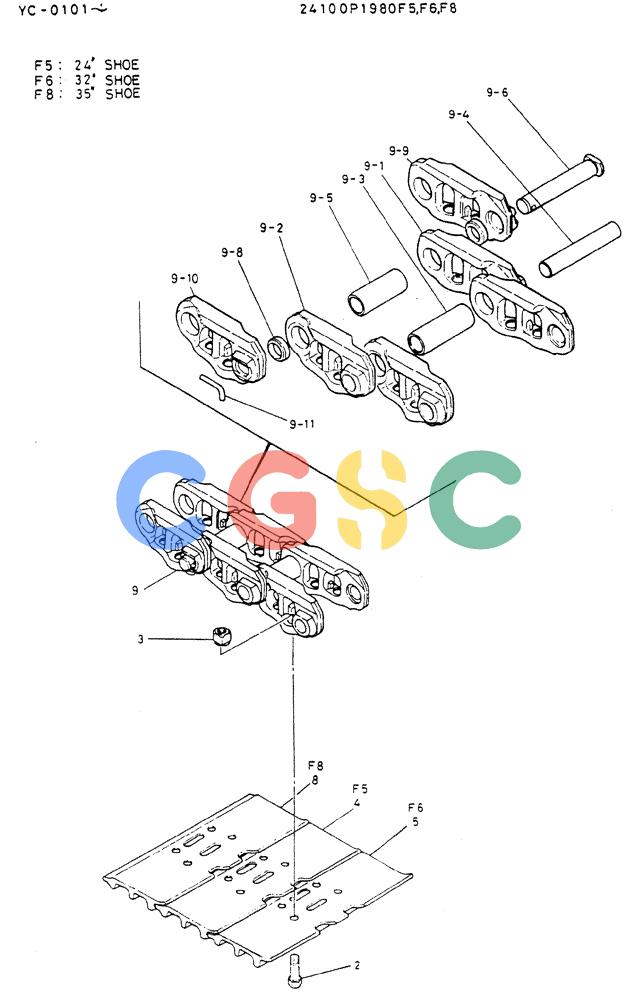 神钢零件查询(MD300LC) - EXCAVATOR BTW YC0101 - YC0300 (1/80-12/06) (06-009) - INSTAL, CRAWLER TRACK Kobelco