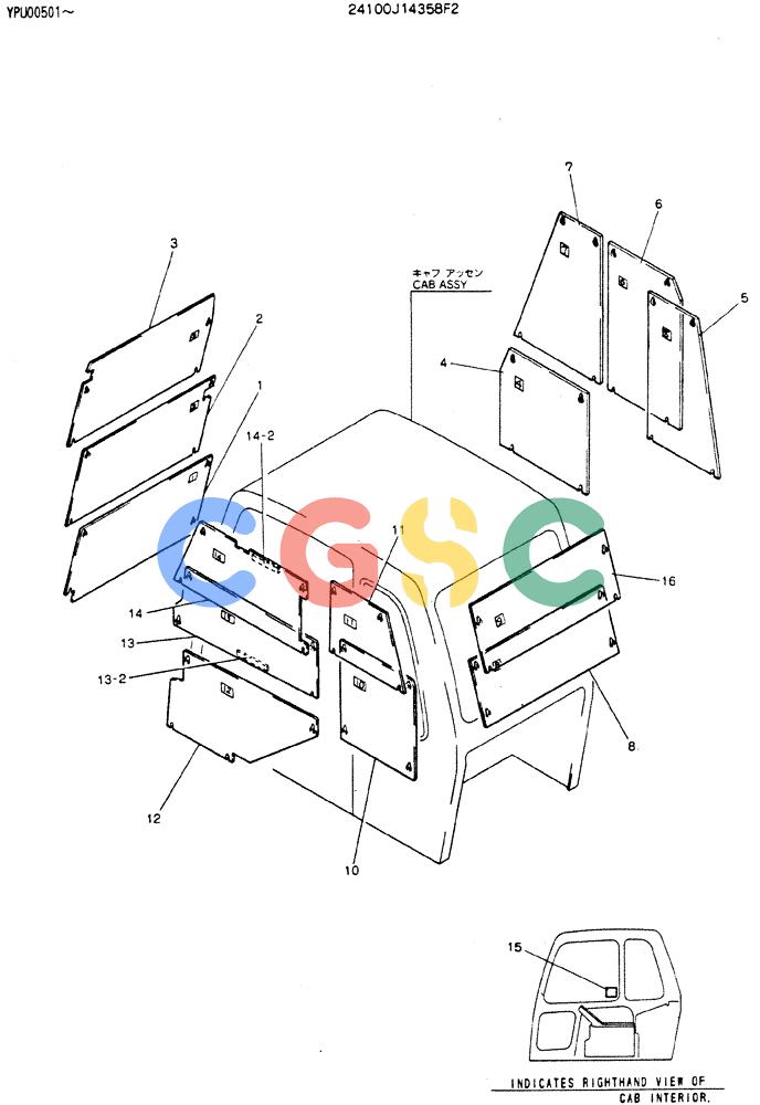 神钢零件查询(MD140C) - EXCAVATOR ASN YPU00501 (1/80-12/06) (09-001) - GUARD ASSY, CAB Kobelco
