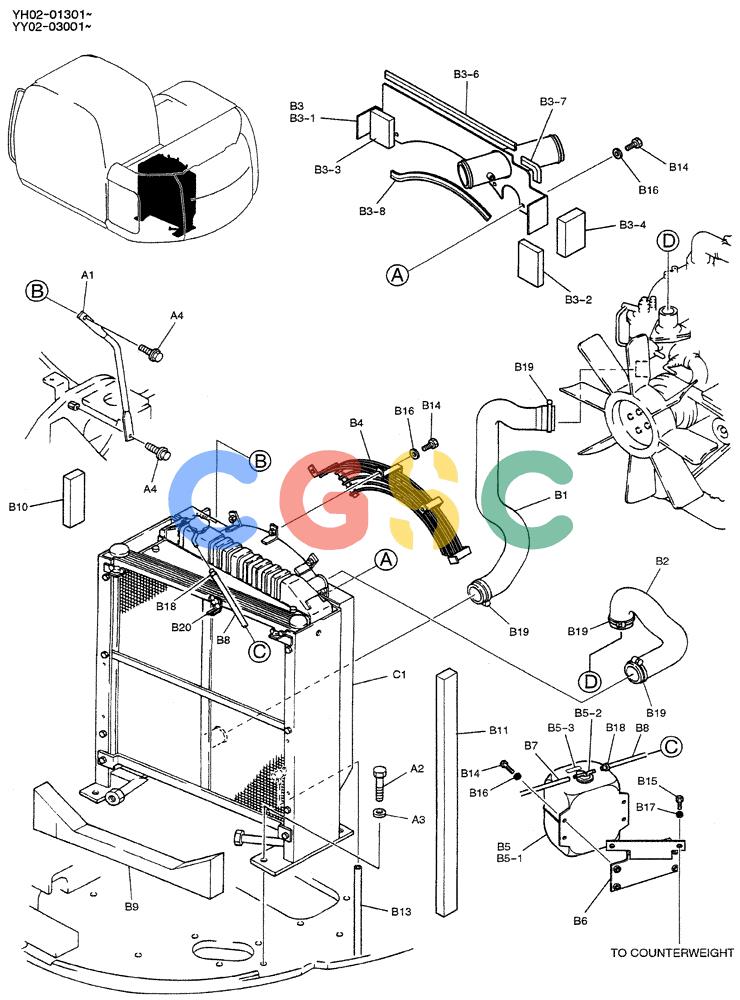 神钢零件查询(ED150-1E) - BLADE RUNNER EXCAVATOR/DOZER ASN YL05-00555 (11/03-12/04) (01-005) - RADIATOR INSTAL Kobelco